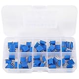 50PCS 50 Stück 3296 W Multiturn-Trimmerpotentiometer-Set, 10 Werte, 500 Ohm bis 1 M Ohm, 3296 Variabler Widerstand, elektronisches DIY-Set