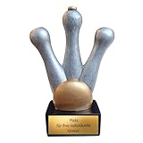 eberin – Kegeln Pokal 12 cm aus Resin im 2D-Look – stilvolle Trophäe mit Kegel und Kugel auf Sockel – sportlicher Award für Vereine & Turniere – mit Gravurschild personalisierbar