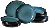 Ritzenhoff & Breker Bali Teller-Set 18-teilig, Kombiservice mit Farbverläufen, Je 6x Speise- / Suppen- und Dessertteller, Skandinavisches Design mit Reaktivglasur, Steinzeug, Blau