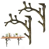 Regalhalter 2 stück Vintage Regalhalterung Zweigform Schwerlast Bücherregal/Blumenregal Vintage Wandhalterung Regalbodenträger Regale Deko für Wohnzimmer, Garten, Bronze Farbe