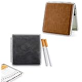 2 X Leder Zigarettenetui Metall Schwarz/braun aus hochwertigem / 20 Zigaretten - PU Leder Zigarettenbox für Drehzigaretten Filterzigaretten - Etui mit Gummiband - Zigarettenzubehör elegant Zigarett