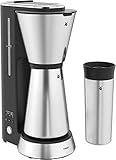 WMF Küchenminis Aroma Filterkaffeemaschine klein mit Thermoskanne, 870 Watt, Thermobecher to go, kleine single Kaffeemaschine mit Timer, cromargan matt