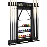 GYMAX Billard Queue Halter für 8 Queues & Billardzubehör, Wandmontierter Queueständer, Billard Queue Halterung aus Kiefernholz, für Billardzimmer & Club, 79 x 8 x 91 cm (Schwarz)