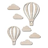 Papierdrachen Wanddekoration aus Holz - ideale Deko für das Kinderzimmer - Wooden Cutout - Vintage - Boho - Größe ca. 40 x 50 cm - Heißluftballon - Set 1