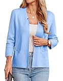 GRACE KARIN Strickjacke Blau Damen 3/4 Arm Open Front Blazer Jacke Damen Mit Taschen Freizeit Hellblau L