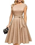 DRESSTELLS Cocktailkleider für Damen Hochzeit Gast 2025 Sparkly Holiday Prom Party Kleid, Pailletten Aline Modest Mother of Bride Midi Kleid Glitter Champagne S