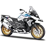 Maisto BMW R1250GS: Motorradmodell im Maßstab 1:12, mit Federung und ausklappbarem Seitenständer, 17 cm, blau-weiß (5-20100), Mittel