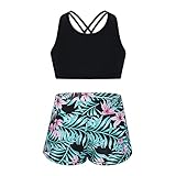 Alvivi Mädchen Bikini Tankini Set Tank Top+Shorts Zweiteiler Badeanzug Bademode Kinder Badebekleidung Schwimmanzug Sport Set Gr.98-176 A Schwarz&Grün A 170-176
