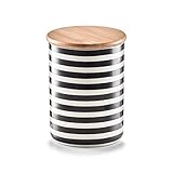 Zeller 19823 Vorratsdose m. Bambusdeckel "Stripes", Keramik, ca. Ø 10 x 13 cm, 580ml, schicke Aufbewahrungsdose im Streifen-Look, lebensmittelecht, Frischhaltedose