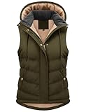 Tuopuda Steppweste Damen Kurz Winterweste Outdoor mit Taschen Gilet Übergangsweste Wintermäntel Pufferjacken Ärmellos Steppjacke Hooded Daunenweste Geschenk für Frauen, Armeegrün, M