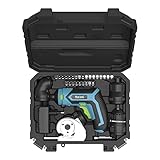 HARTOOL Professional Akkuschrauber 4 in 1 mit 4 Drehrichtungen | Drehmoment-, Schneide-, Winkel- und Exzenteraufsatz sowie umfangreichem Zubehör | 400W 1.5 Ah Li-ion Bitset, LED und Transportkoffer