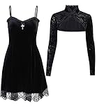 2-teiliges Set Vintage Gothic Kleid und Umhang Frauen Herbst Winter Spitze Samt Elegant Retro Kleider, Zweiteilig, 46