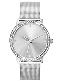 Crystal Blue Damen Armbanduhr Silber Edelstahl Milanaise Mesh Armband wasserdicht klar Zirkonia 86816