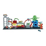 Hot Wheels HBY96 - City Color Reveal Ultimative Auto-Waschanlage Spielset mit Wassertanks und 1 Farbwechsel-Fahrzeug, Spielzeug Autorennbahn für Kinder ab 4 Jahren