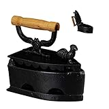 Relaxdays Deko Bügeleisen, Antik-Design, Plätteisen mit Holzgriff, Nostalgie Kohlebügeleisen, Iron, Gusseisen, schwarz, 18,00 x 19,00 x 9,00cm