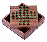 Solitär Gr. S - Solitaire - Steckspiel - Denkspiel - Knobelspiel - Geduldspiel - Logikspiel aus Holz - grüne Stecker