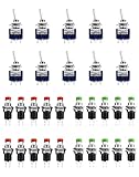 QWORK® Minischalter 30er-Set, 10 x Mini Kippschalter AC 125V 6A ON-ON 3 Pins 2 Position & 20 x Microschalter Taster 250V 1A 2 Pins für Instrumententafel Marinefahrzeuge