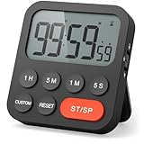 LIORQUE Digitaler Küchentimer Magnetisch Stoppuhr Timer mit Uhr, Magnet, 3-stufiger Lautstärke, LCD Anzeige für Kochen, Sport, Studieren, 2 AAA Batterien inklusive