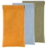 ZBKJYILF Brillenetui Weich Brillentasche Brillen Etui, 3 Stück Leder Weiches Brillenetui Schutzhülle, Sonnenbrillen Etui, Automatischer Verschluss, Glasses Pouch für Damen Herren