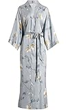 Aensso Kimono-Bademantel für Damen, lang, weich, leicht, seidig, japanisches Blumenmuster, Einheitsgröße