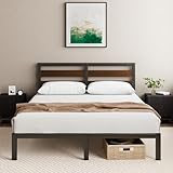 Zinus Kai Bett 140 x 200 cm – 80 cm hoch – Nachhaltiger Bettrahmen aus Bambus und Metall mit Kopfteil – Metallbett mit Lattenrost – Unterbett Freiraum – Einfache Montage – Schwarz und Braun