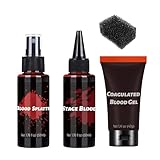 CHASPA Halloween Kunstblut Schminke Set (3Pcs) - Fake blood Kit für Vampir, Zombie Kostüm Makeup -Mit Blut Spray , Wunden Gel - Schminke für Erwachsene, Theaterschminke, Horror Party Zubehör