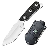 TIMKOSS Outdoor Survival Messer Gürtelmesser mit Kydex Holster Scheide, Camping Halsmesser, Überlebensmesser aus einem stück 440C Stahl gefertigt (Weiß)