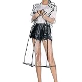 Merkisa Frauen Transparente Regenmantel mit Lange Kapuzen, Wiederverwendbare wasserdichte leicht atmungsaktiv Regenjacke für Damen, Größe 36 bis 42, Perfekt für Wandern und Camping Regen
