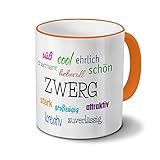 printplanet Tasse mit Namen Zwerg - Motiv Positive Eigenschaften - Namenstasse, Kaffeebecher, Mug, Becher, Kaffeetasse - Farbe Orange