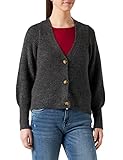 ONLY Damen Kurze Strickjacke | Langarm V-Ausschnitt Cardigan Knitted Basic | Stretch Sweater ONLCLARE, Farben:Dunkelgrau, Größe:S
