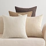 EMEMA Kissenbezug 50x50 cm Kordsamt Kissenbezüge 4er Set Dekokissen Sofakissen Kord Kissenhülle Zierkissenbezug Dekorative Cord Kissen Weiche für Sofa Wohnzimmer Schlafzimmer Braun Serie