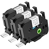 NineLeaf 3 x Kompatibel mit Brother P-touch HSe-251 HSe251 HS251 HS-251 Klebeband Schwarz auf Weiß Schrumpfschläuche Etikettenband für PT-D600 P700 P710BT Etikettenmacher 23,6 mm (0,92 Zoll) x 1,5 m