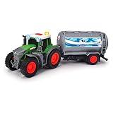 Dickie Toys - Fendt Traktor mit Milch-Anhänger (26 cm) - Spielzeug-Trecker mit Milchtank für Kinder ab 3 Jahren, Bauernhof-Fahrzeug mit Licht & Sound, 203734000, Mehrfarbig