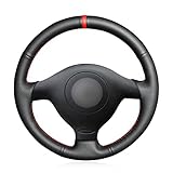 MEWANT Lenkradbezug für Golf 4 für Passat B5 für Polo MK6 für Seat Leon 1M für Fabia 1(6Y) Hand Nähen Schwarz Kunstleder Mikrofaser Leder Auto Lenkradhülle