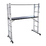 LZQ 3 in 1 Baugerüst Alugerüst Gerüst. Bockleiter oder Anlegeleiter ✓ Alu ✓ Leiter ✓ Arbeitsgerüst ✓ Arbeitsbühne | Bis 150 KG belastbar | Anti-Rutsch beschichtet | GS geprüft (EN 131) Silber
