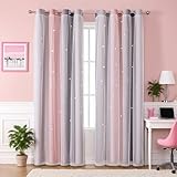 Freyamy Gardinen Rosa Grau Glänzend Sterne Vorhänge Blickdicht Kinderzimmer Halbtransparent H 210 X B 132cm Ösenvorhang 2er Set Mädchen Kindervorhänge Gardinen Verdunkelungsvorhang Wohnzimmer