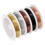 Kurtzy Kupfer Draht zum Basteln Schmuckdraht Basteldraht (5Stk) – Draht 0,4mm/5m Bunt in 5 Farben - Kupferdraht Biegsam Metalldraht zum Basteln, Draht Basteln Floristik, Schmuck Draht, Modellbau, DIY