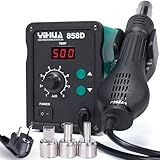 YIHUA 858D Heißluft Lötstation Entlötstation 700W für SMD Löten und Entlöten mit einstellbarer Temperatur und Luftvolumen, PID Temperaturkontrolle, Auto Start/Stop Funktion, Heißluftdüsen (EU PLUG)