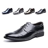 Anzugschuhe Herren Oxford Derby Schuhe Brogues Lederschuhe Hochzeitsschuhe Schnürhalbschuhe Klassischer Business Schnürschuh 1015 Schwarz Größe 45