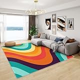 Teppich Wohnzimmer 70er Jahre - Teppich Wohnzimmer Schlafzimmer Retro Vintage 60er, Kleiner Teppich Hippie, Weich Kurzflor & Waschbar & rutschfest Fussmatte Innen, Kinderteppich 60x90 cm