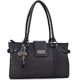 Catwalk Collection Handbags - Damen Leder Schultertasche - Handtasche Mittelgroß für Notizbuch A5 - Martina - Schwarz