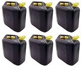 6 x gelb Benzinkanister 20L schwarz Kraftstoffkanister Reservekanister Ausgussstutzen