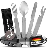 2 Stück Besteck 4-Teilig Camping-Besteck Essbesteck Bundeswehr Fritz-Cell für Camping Besteckset Outdoor Edelstahl
