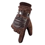 MUCO Winterhandschuhe Herren Warme Handschuhe Plus Velvet Touchscreen Texting Rutschfest Verstellbarer Handgelenkriemen Herrengröße Schwarz und Braun, Glr-02, Einheitsgröße