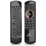Rii Air Mouse mit 6 Axis Gyroskop, Tastatur Maus Set Kabellos ist Wiederaufladbar, Universalfernbedienung für HTPC/TV Box, PC Fernbedienung mit IR-Lernfunktion, QWERTZ, 2.4GHz, Schwarz