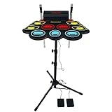 9 Pads Schlagzeug Elektronisch, E-Drum Set mit LED-leuchtende Trommelstöcke, Elektronisches Schlagzeug mit Trommelständer, Eingebauter Stereo-Lautsprecher mit 2 Fußpedale