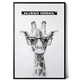 Paul Sinus Poster/Leinwandbild/Rahmenoption – Giraffe mit Brille „Hallöchen Popöchen“ – Lustige WC-Deko für dein Badezimmer