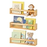 Trintion Bücherregal Kinder Wand, 3er-Set Massivholz Schweberegale für Kinderzimmer – Massiv Kiefer Schweberegale (42cm) – Stilvolles Deko Regal für Babyzimmer & Küche (Natürlich)