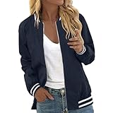 College Jacke Damen | Sommer Damenjacken Vintage Elegante Bluson-Damen Blouson Leicht Classic Bomberjacke Reissverschluss Dünne Sommermantel Jacken Für Den Übergang (Blau, M)
