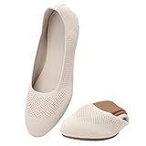 Puxowe Damen Ballerina Runde Zehe Stricken Flache Schuhe Komfort Weich Slip On Ballerina Walking Flats Schuhe für Frauen Niedriger Keil Lässig 36 EU Nude